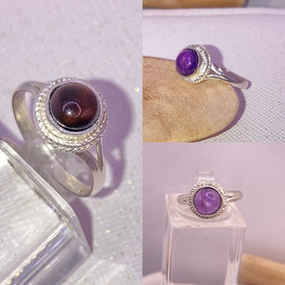 Petite Ring Set Amethyst & Smoky Topaz Handmade Midi Rings - Picture 6 of 7